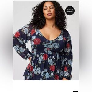 Torrid Stretch Mesh V-Neck Smocked Waist
Babydoll Top Size 3